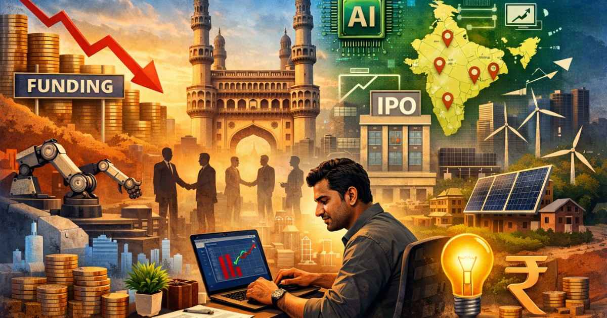 Team of Indian startup founders analyzing growth charts and funding data on digital screens in a modern office, representing technology, AI, and fintech innovation.